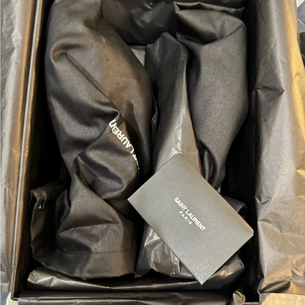 Saint Laurent Black Velvet Mules with Gold Chain Accent - Picture 6 of 9